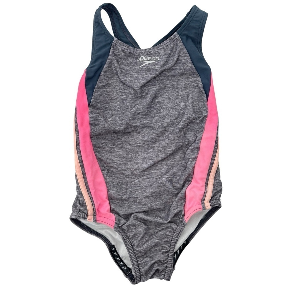 Speedo Girl's Colourblock Logo Pull On Scoop Neck Swimsuit for 5T